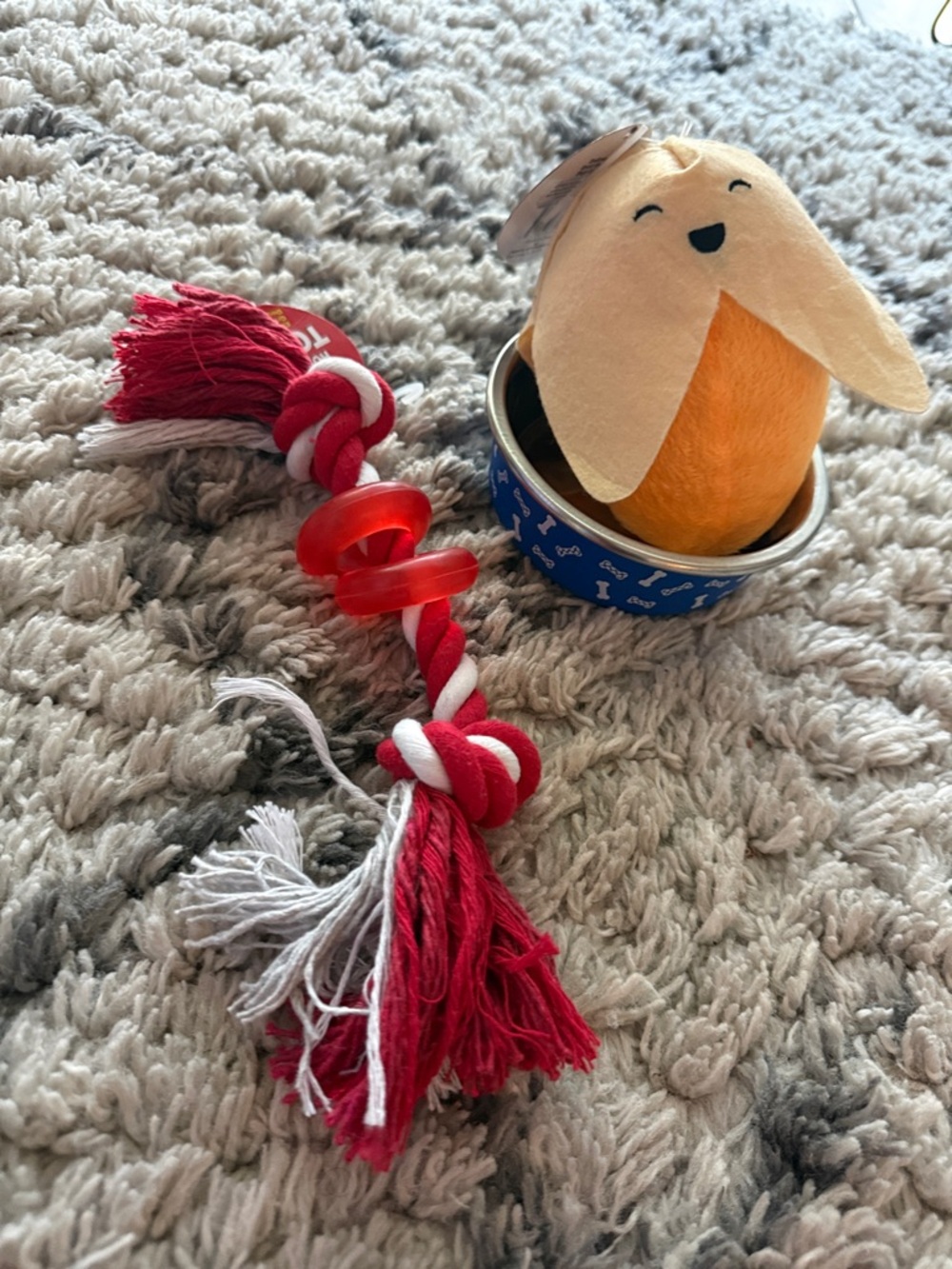 Red & White Rope Tug Toy with Red Ring